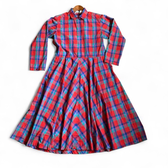 Alicia Vintage Modest Sun Dress Women's Size 8‎ Red Checkered Long - Picture 1 of 5